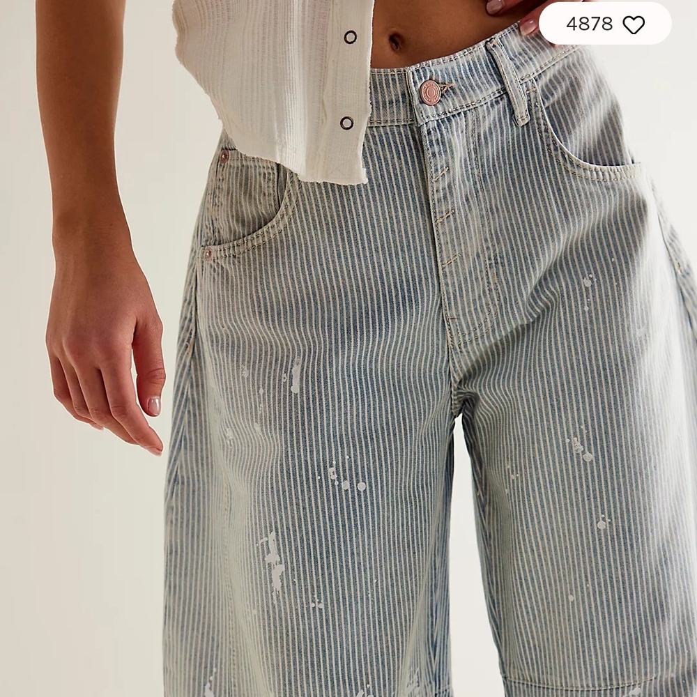 Free People We The Free Good Luck Mid-Rise Stripe Barrel Jeans